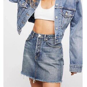 Free People We The Free High Rise Denim Mini Skirt Blue 100% Cotton Size 24
